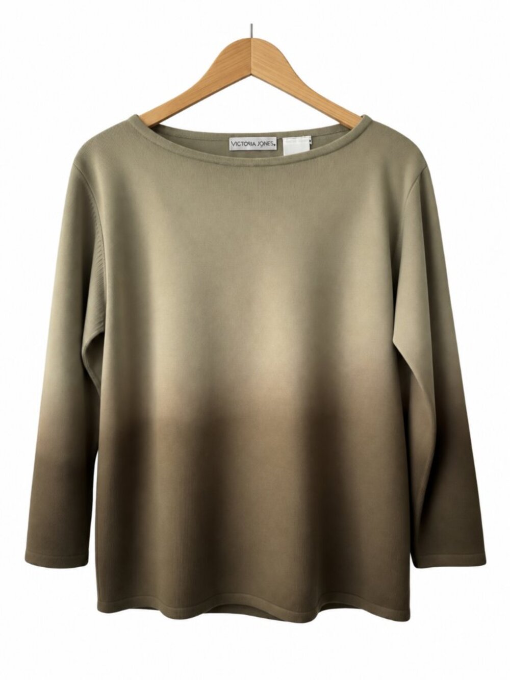 Victoria Jones Olive Brown Ombré Scoop Neck Knit Sweater 3/4 Sleeve Size Large